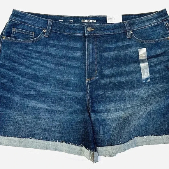 Sonoma Pants - NWT SONOMA Women High Rise Blue Rolled Cuff Distressed Denim Shorts Plus 24W